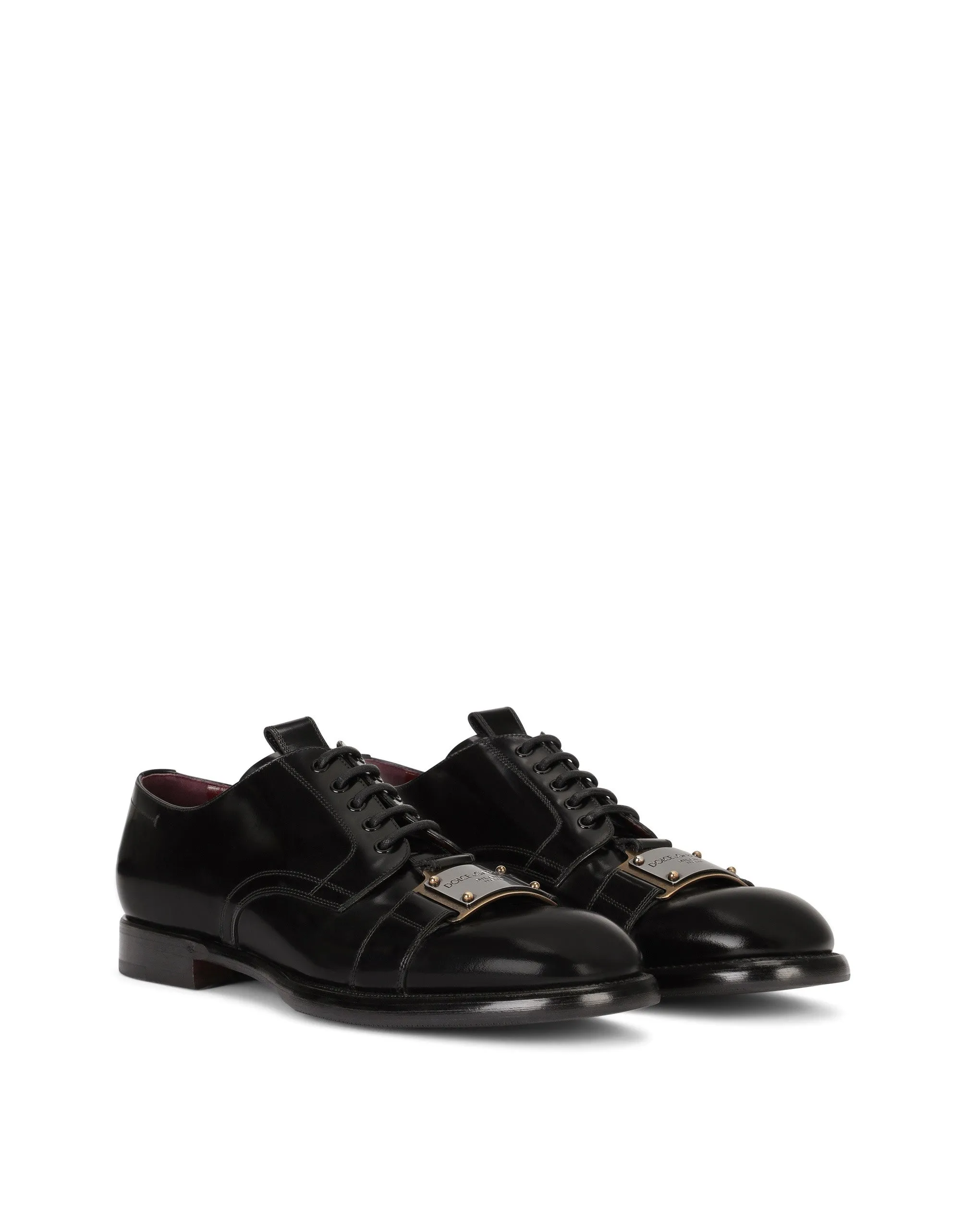 Brushed calfskin Derby shoes with branded plate
