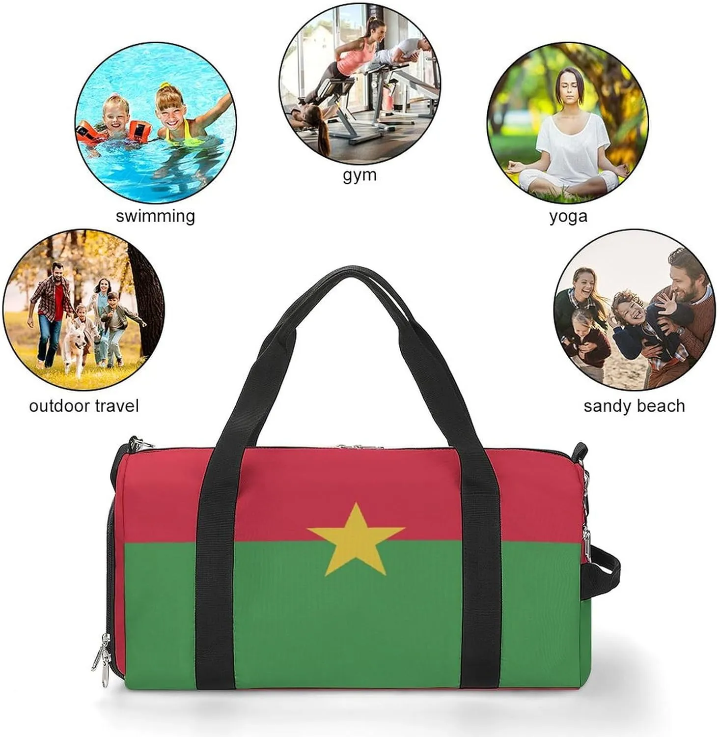 Burkina Faso Flag Gym Bag for Boys Girls with Shoe Compartment Travel Overnight