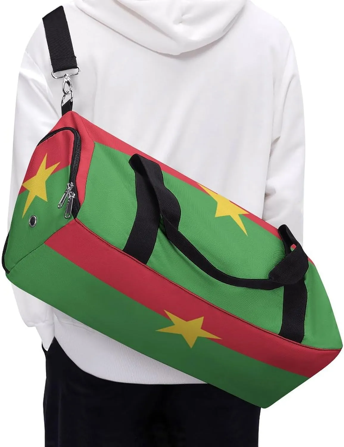 Burkina Faso Flag Gym Bag for Boys Girls with Shoe Compartment Travel Overnight