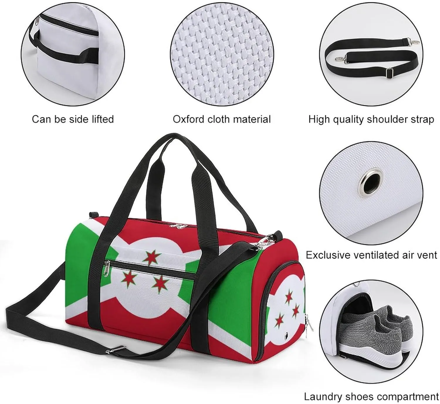 Burundi Flag Duffel Bag for Boys Girls with Wet Pocket Shoe Compartment