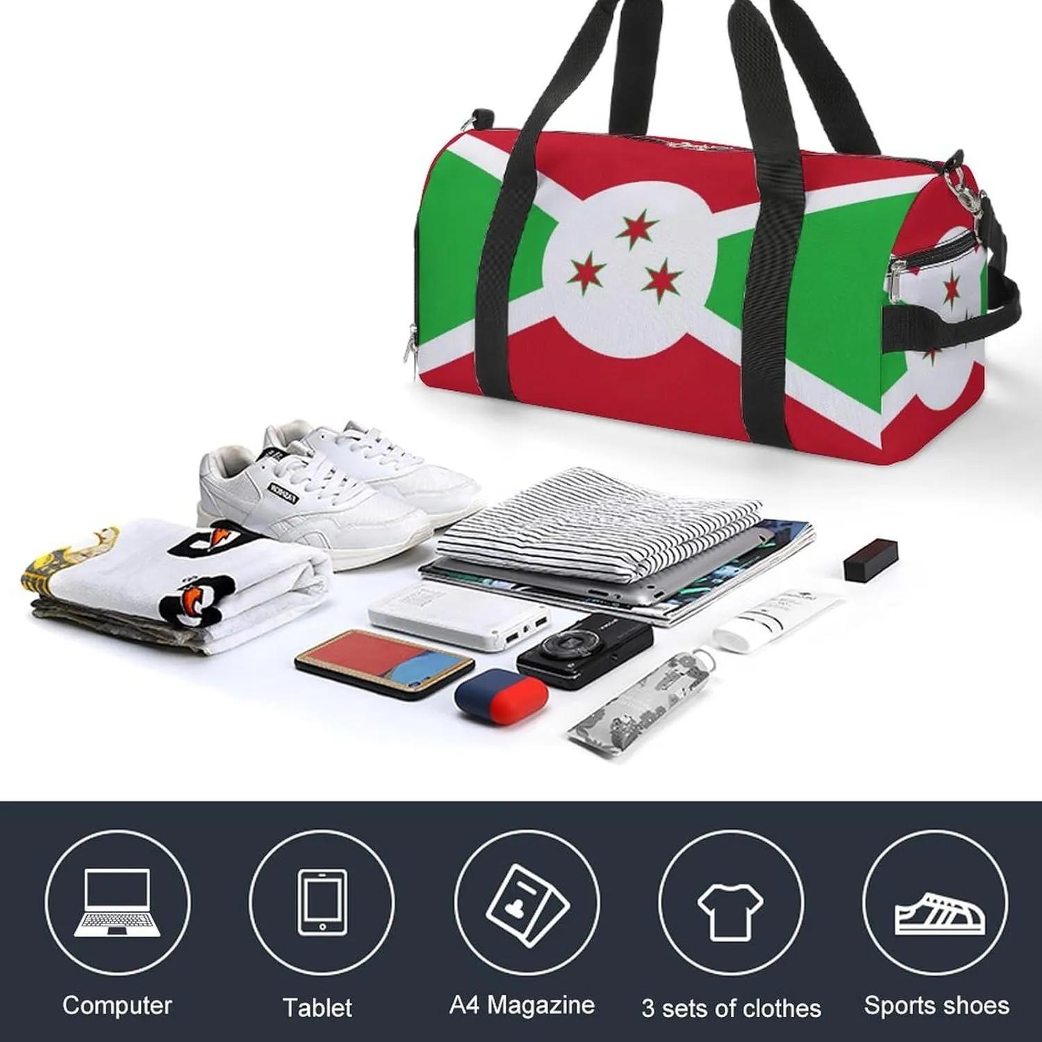 Burundi Flag Duffel Bag for Boys Girls with Wet Pocket Shoe Compartment