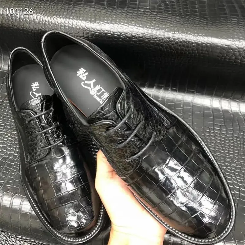 Business Casual Style Authentic Exotic Crocodile Skin Men's Black Derby Dress Shoes Genuine Alligator Leather Male Oxfords Shoes