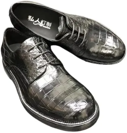 Business Casual Style Authentic Exotic Crocodile Skin Men's Black Derby Dress Shoes Genuine Alligator Leather Male Oxfords Shoes