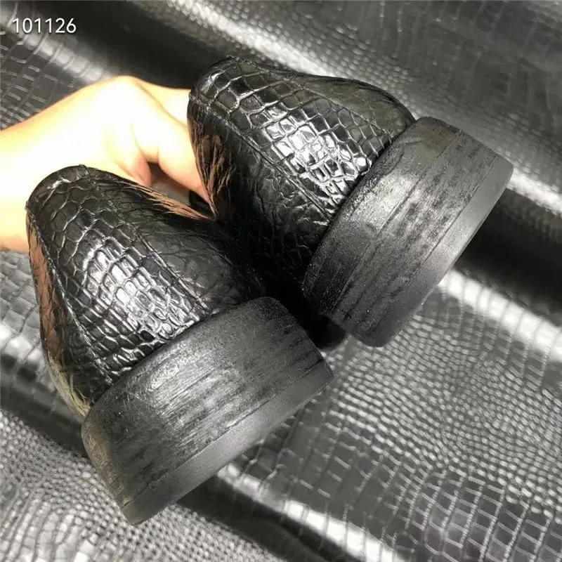 Business Casual Style Authentic Exotic Crocodile Skin Men's Black Derby Dress Shoes Genuine Alligator Leather Male Oxfords Shoes