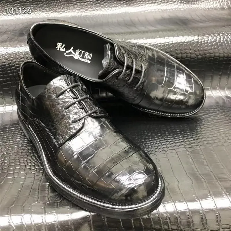 Business Casual Style Authentic Exotic Crocodile Skin Men's Black Derby Dress Shoes Genuine Alligator Leather Male Oxfords Shoes