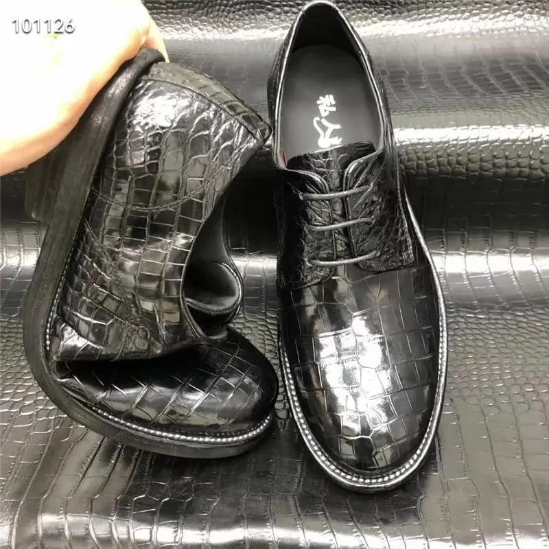 Business Casual Style Authentic Exotic Crocodile Skin Men's Black Derby Dress Shoes Genuine Alligator Leather Male Oxfords Shoes