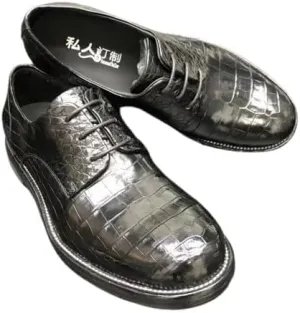 Business Casual Style Authentic Exotic Crocodile Skin Men's Black Derby Dress Shoes Genuine Alligator Leather Male Oxfords Shoes