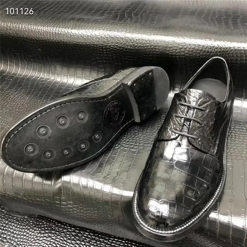 Business Casual Style Authentic Exotic Crocodile Skin Men's Black Derby Dress Shoes Genuine Alligator Leather Male Oxfords Shoes