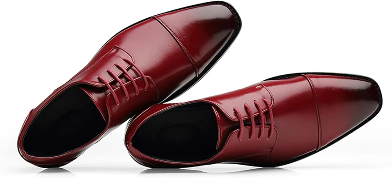 ByErz Men's Dress Shoes Oxford Leather Stylish Lace-Up Wingtip Brogues Business Casual Formal Derby Shoes