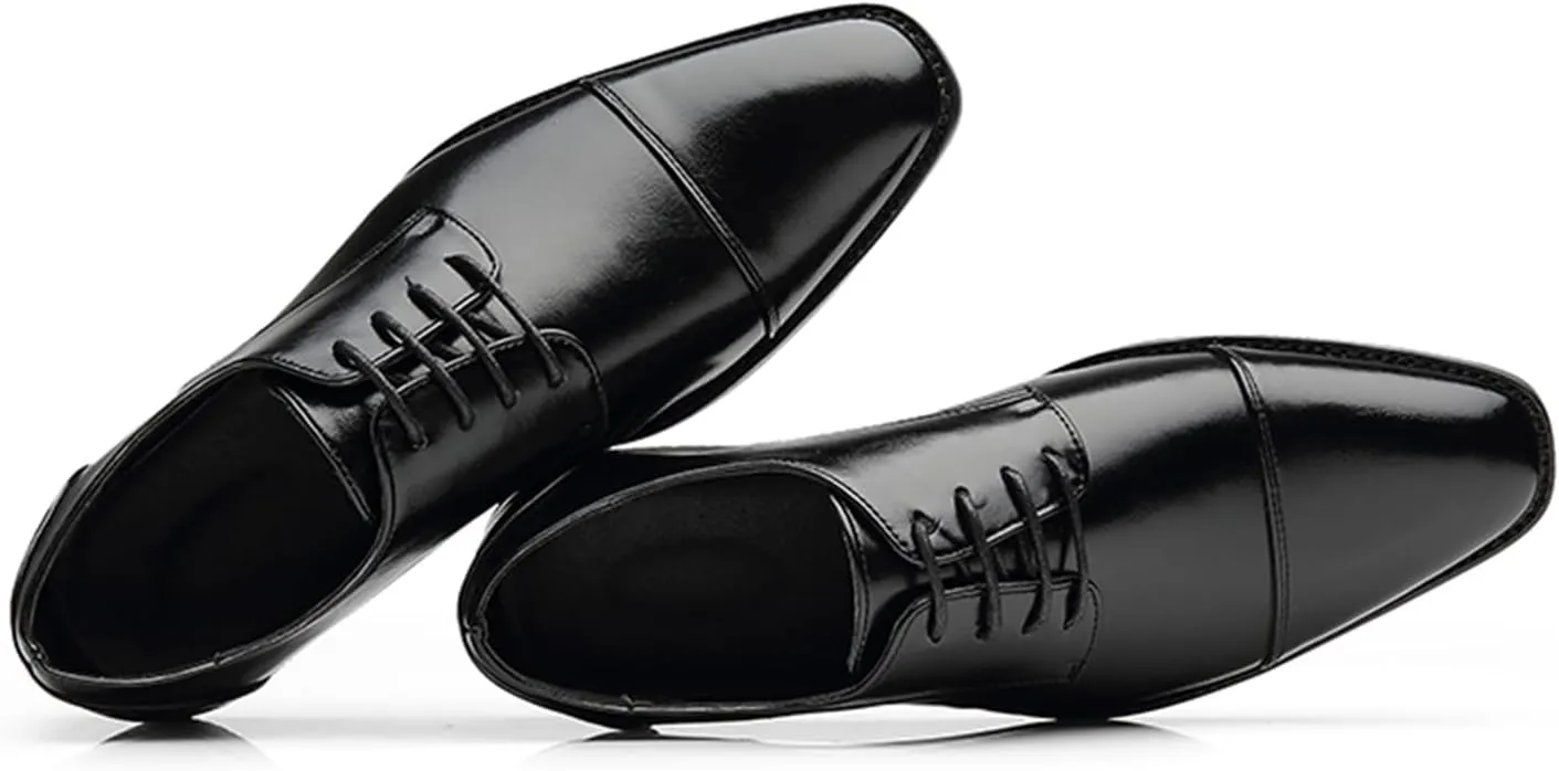 ByErz Men's Dress Shoes Oxford Leather Stylish Lace-Up Wingtip Brogues Business Casual Formal Derby Shoes