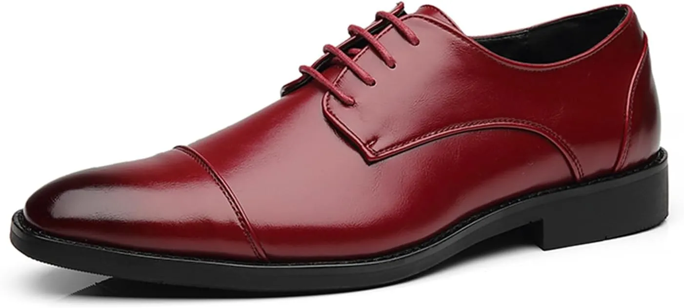 ByErz Men's Dress Shoes Oxford Leather Stylish Lace-Up Wingtip Brogues Business Casual Formal Derby Shoes