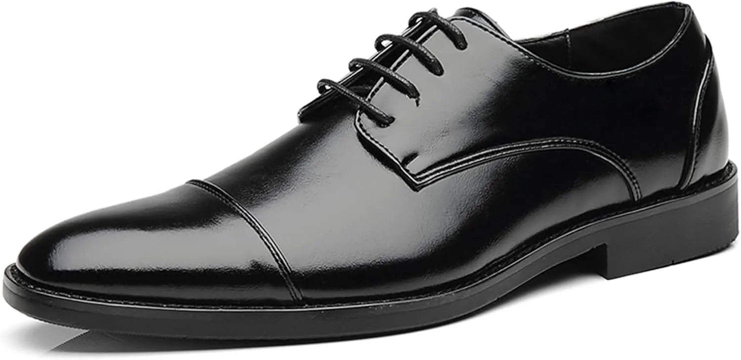 ByErz Men's Dress Shoes Oxford Leather Stylish Lace-Up Wingtip Brogues Business Casual Formal Derby Shoes