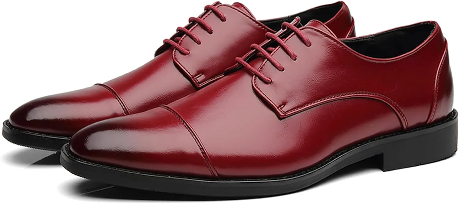 ByErz Men's Dress Shoes Oxford Leather Stylish Lace-Up Wingtip Brogues Business Casual Formal Derby Shoes