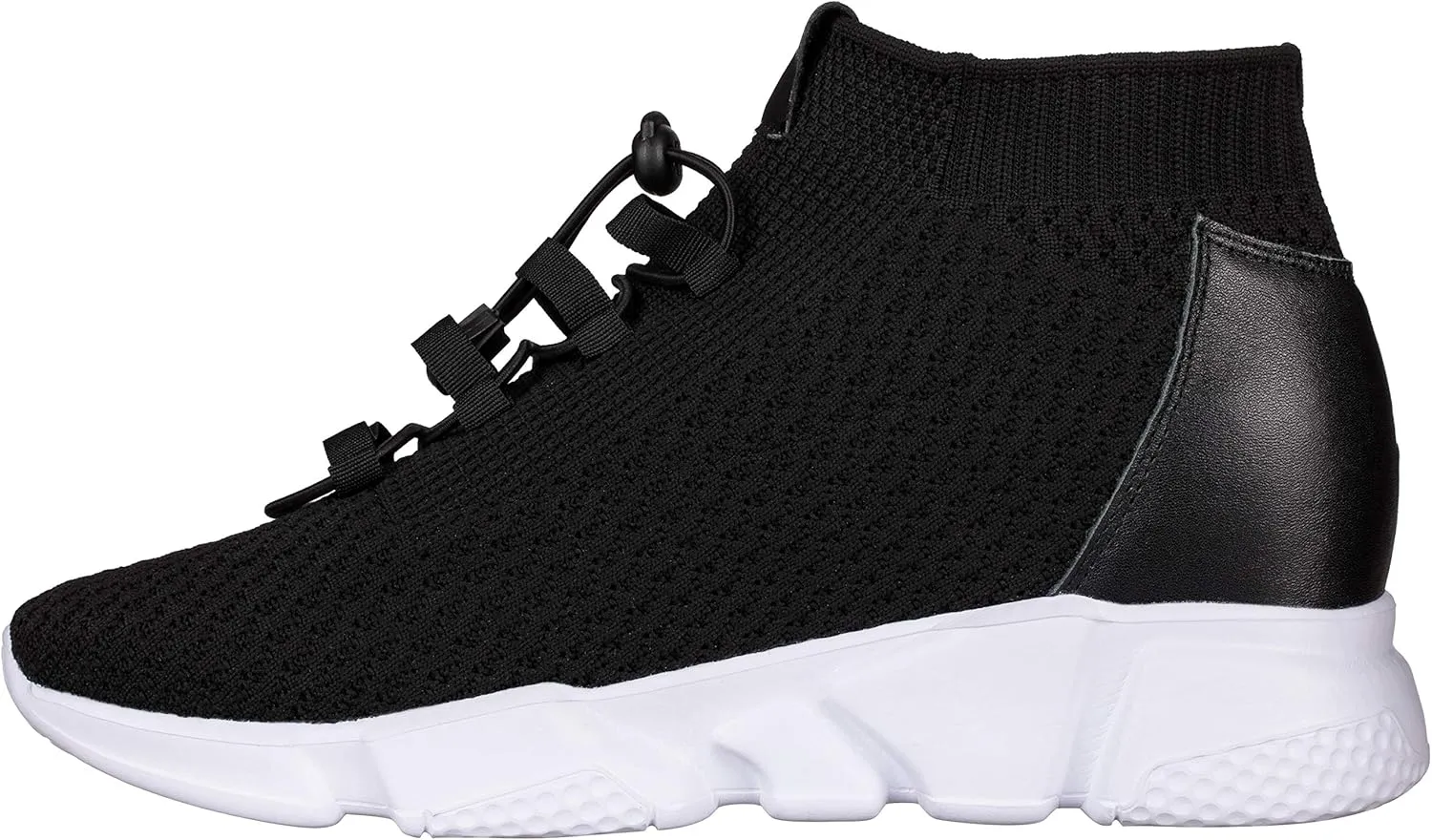 CALTO Men's Invisible Height Increasing Elevator Shoes - Black Kintted Ultra Lightweight Slip-on Sporty Trainer Sneakers - 3.2 Inches Taller - H1721 - Size 9 D(M) US
