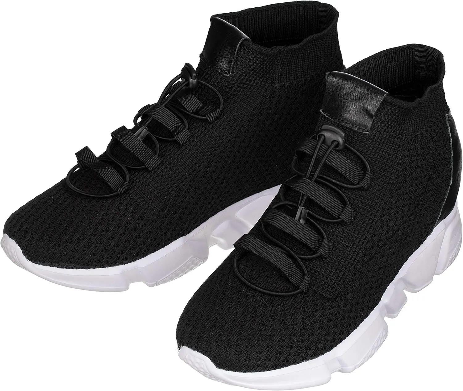 CALTO Men's Invisible Height Increasing Elevator Shoes - Black Kintted Ultra Lightweight Slip-on Sporty Trainer Sneakers - 3.2 Inches Taller - H1721 - Size 9 D(M) US