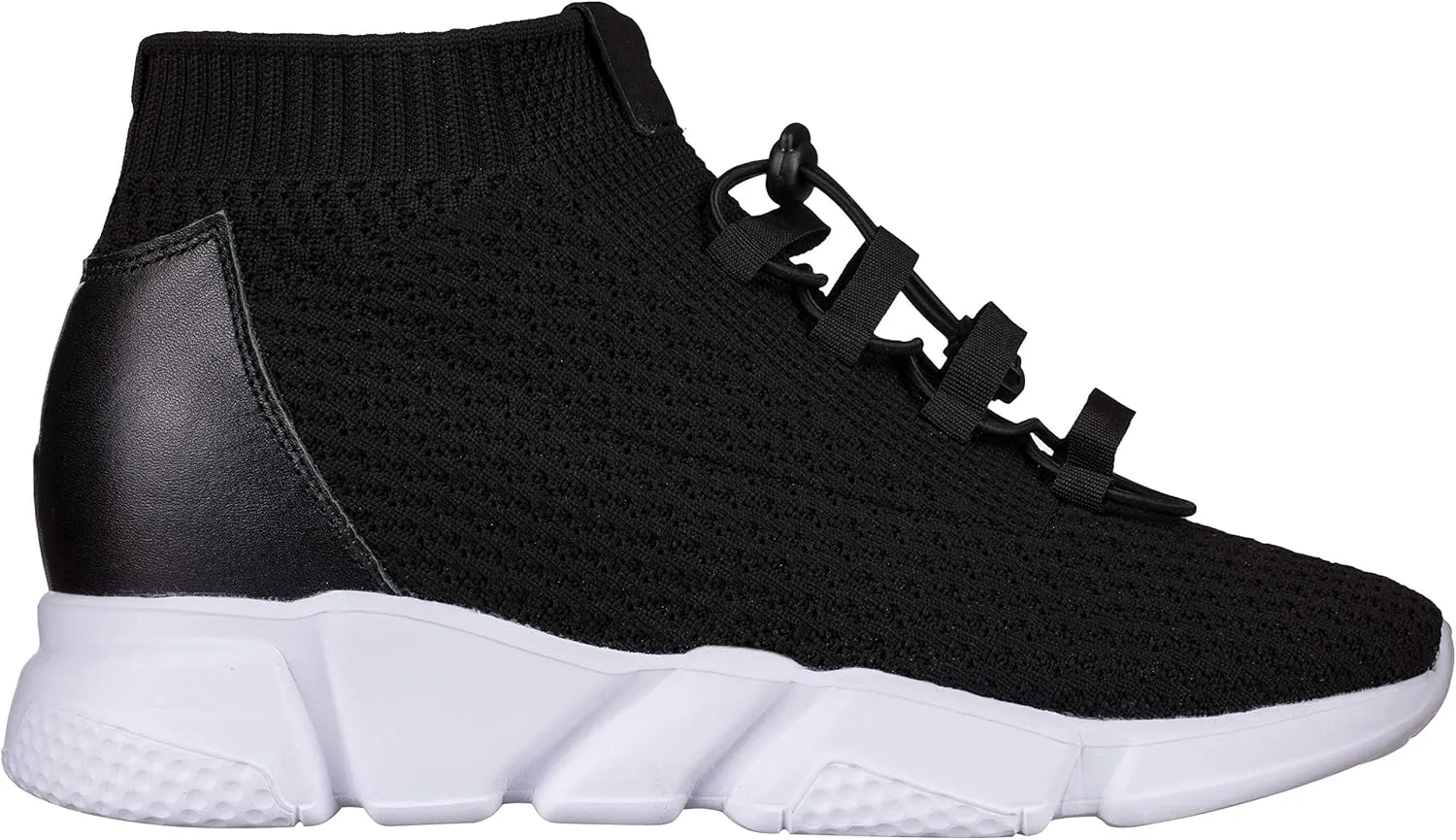 CALTO Men's Invisible Height Increasing Elevator Shoes - Black Kintted Ultra Lightweight Slip-on Sporty Trainer Sneakers - 3.2 Inches Taller - H1721 - Size 9 D(M) US