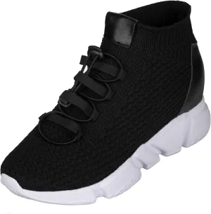 CALTO Men's Invisible Height Increasing Elevator Shoes - Black Kintted Ultra Lightweight Slip-on Sporty Trainer Sneakers - 3.2 Inches Taller - H1721 - Size 9 D(M) US
