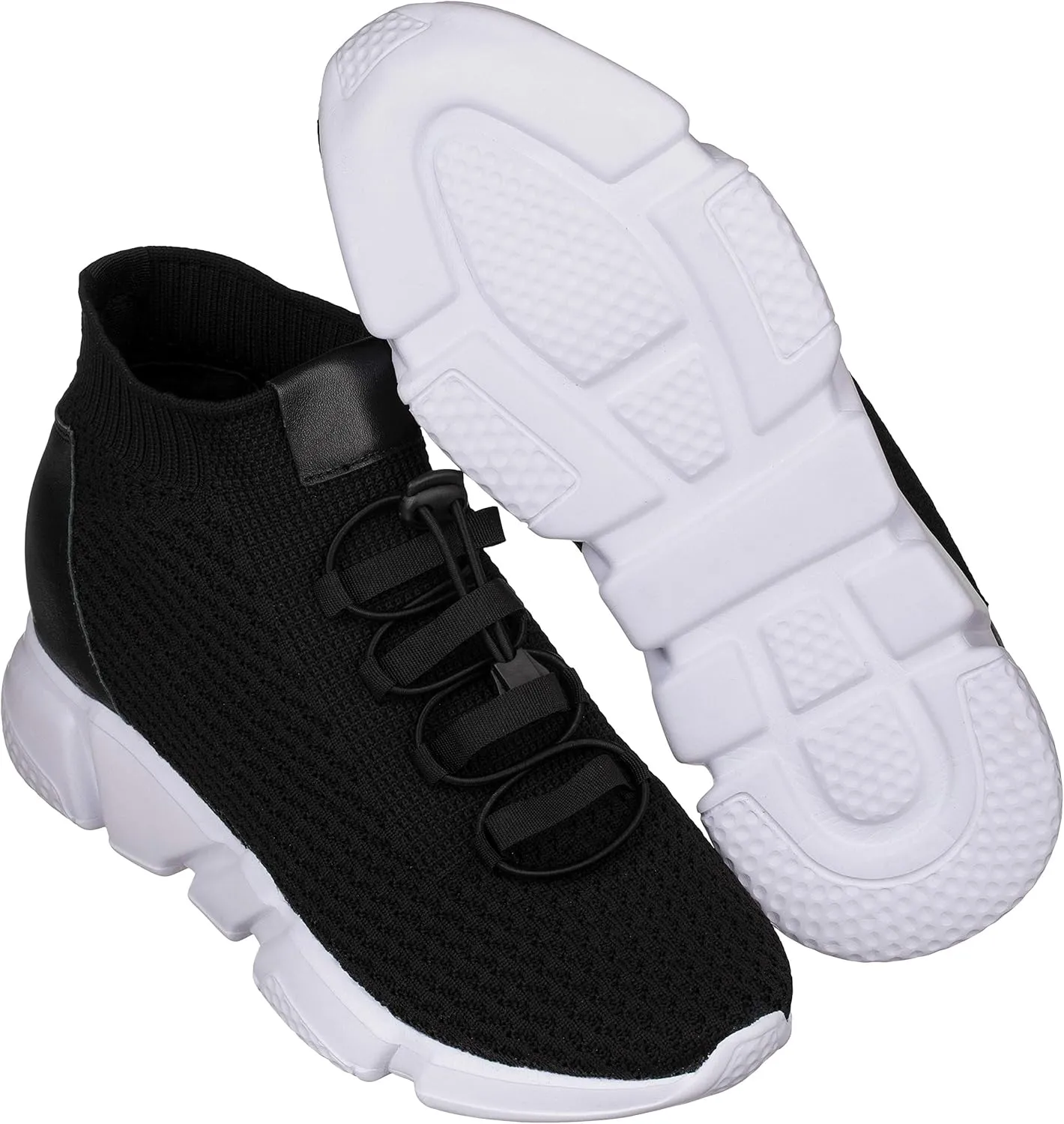 CALTO Men's Invisible Height Increasing Elevator Shoes - Black Kintted Ultra Lightweight Slip-on Sporty Trainer Sneakers - 3.2 Inches Taller - H1721 - Size 9 D(M) US