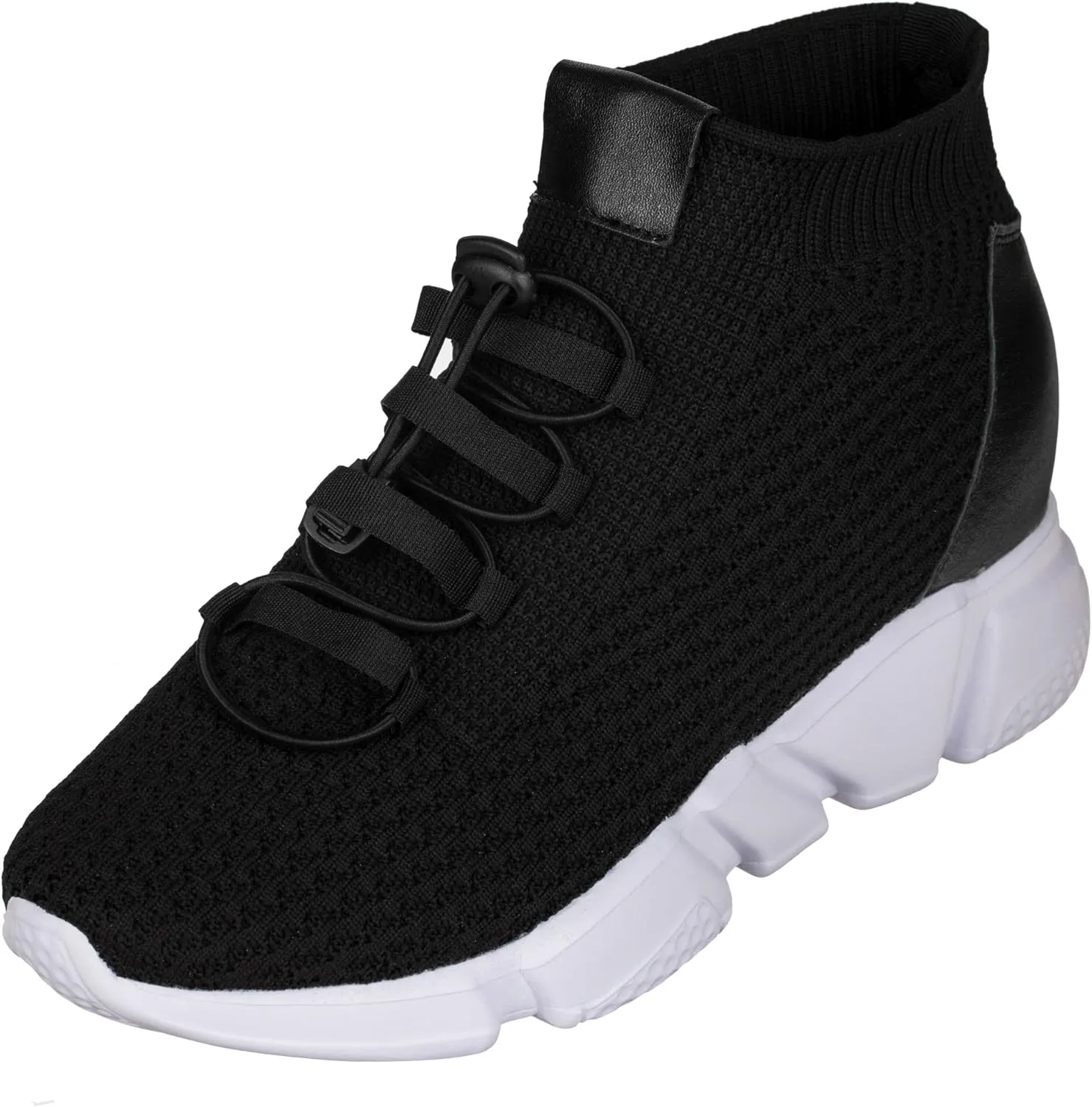 CALTO Men's Invisible Height Increasing Elevator Shoes - Black Kintted Ultra Lightweight Slip-on Sporty Trainer Sneakers - 3.2 Inches Taller - H1721 - Size 9 D(M) US