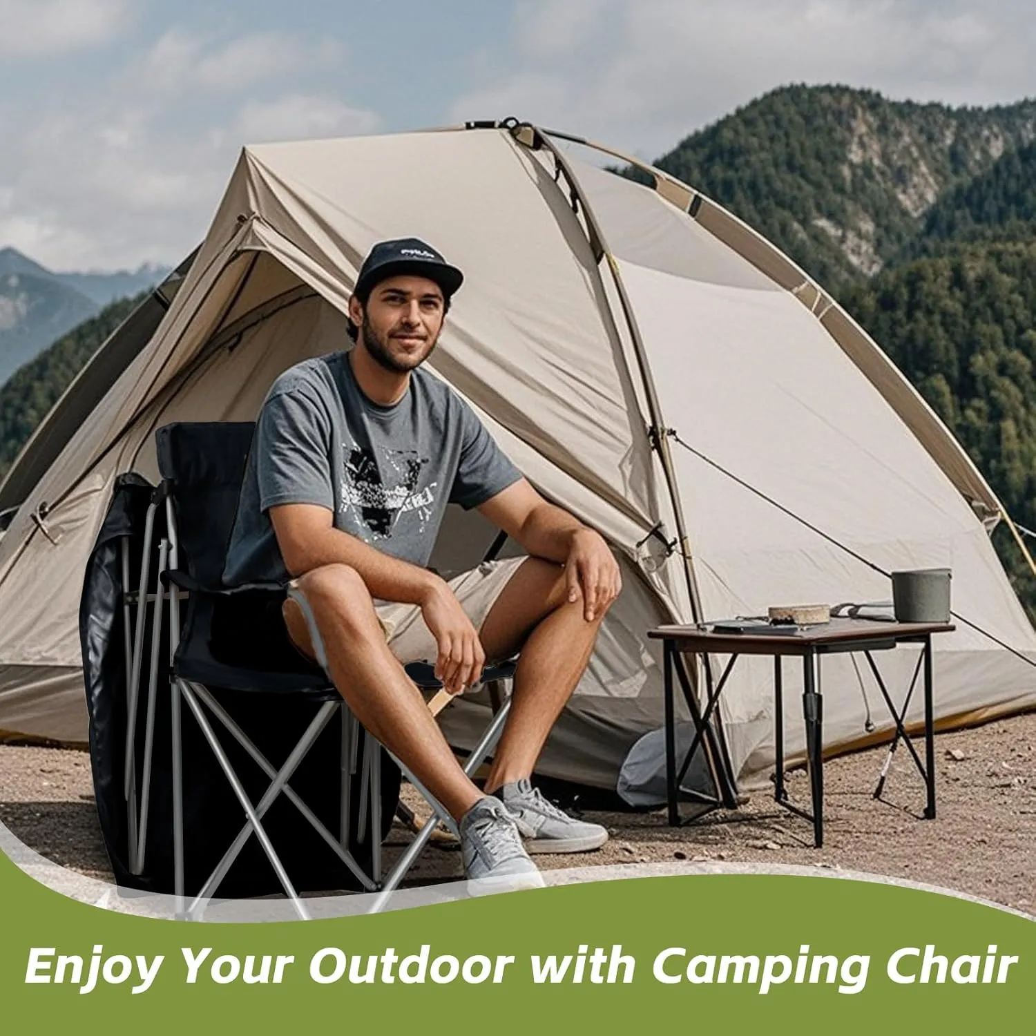 Camping Chair 2 Pack Portable Camping Chair with Canopy,Folding Chair with Canopy, Durable 600D Oxford Canopy Chair for Camping, Beach, Picnics, Fishing & Sports,Black