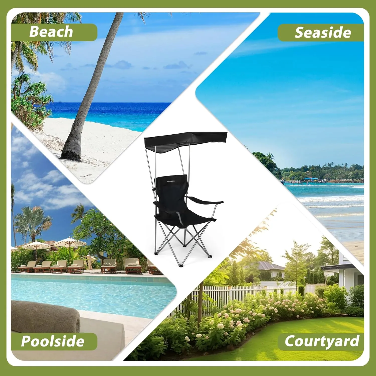 Camping Chair 2 Pack Portable Camping Chair with Canopy,Folding Chair with Canopy, Durable 600D Oxford Canopy Chair for Camping, Beach, Picnics, Fishing & Sports,Black