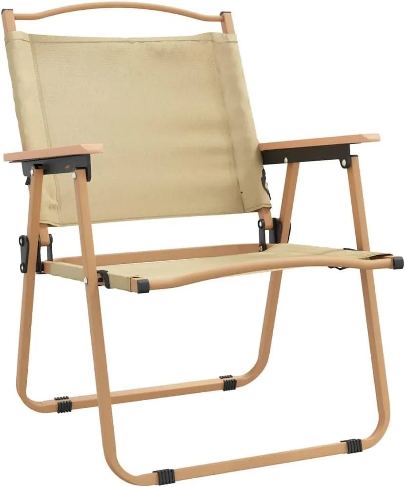 Camping Chairs 2 pcs Beige 21.3"x21.7"x30.7" Outdoor Chairs Foldable Lounge Chairs Patio Furniture for Beach, Picnic, Garden and More