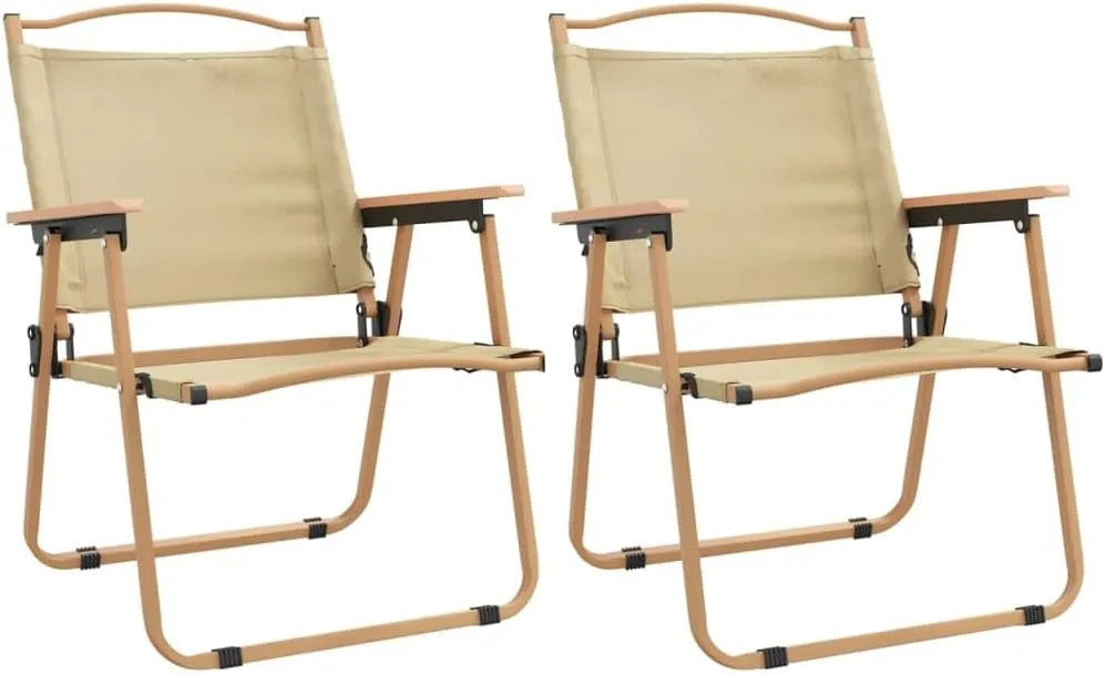 Camping Chairs 2 pcs Beige 21.3"x21.7"x30.7" Outdoor Chairs Foldable Lounge Chairs Patio Furniture for Beach, Picnic, Garden and More