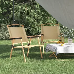Camping Chairs 2 pcs Beige 21.3"x21.7"x30.7" Outdoor Chairs Foldable Lounge Chairs Patio Furniture for Beach, Picnic, Garden and More