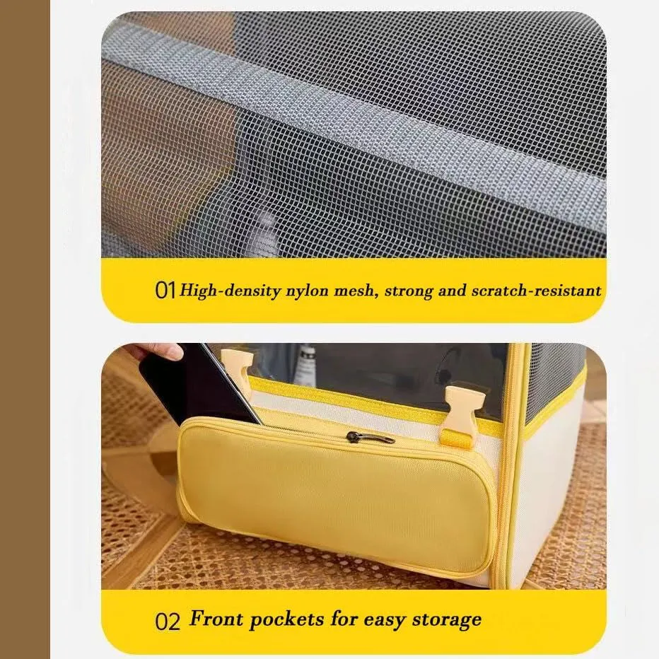 Car Cat Carrier for Toyota C-HR Hy-Power Concept, Pet Carrier Travel Bag for Small Medium Cats with Mesh Ventilation, Breathable Foldable for Airplane, Car, Vet Visits,Yellow
