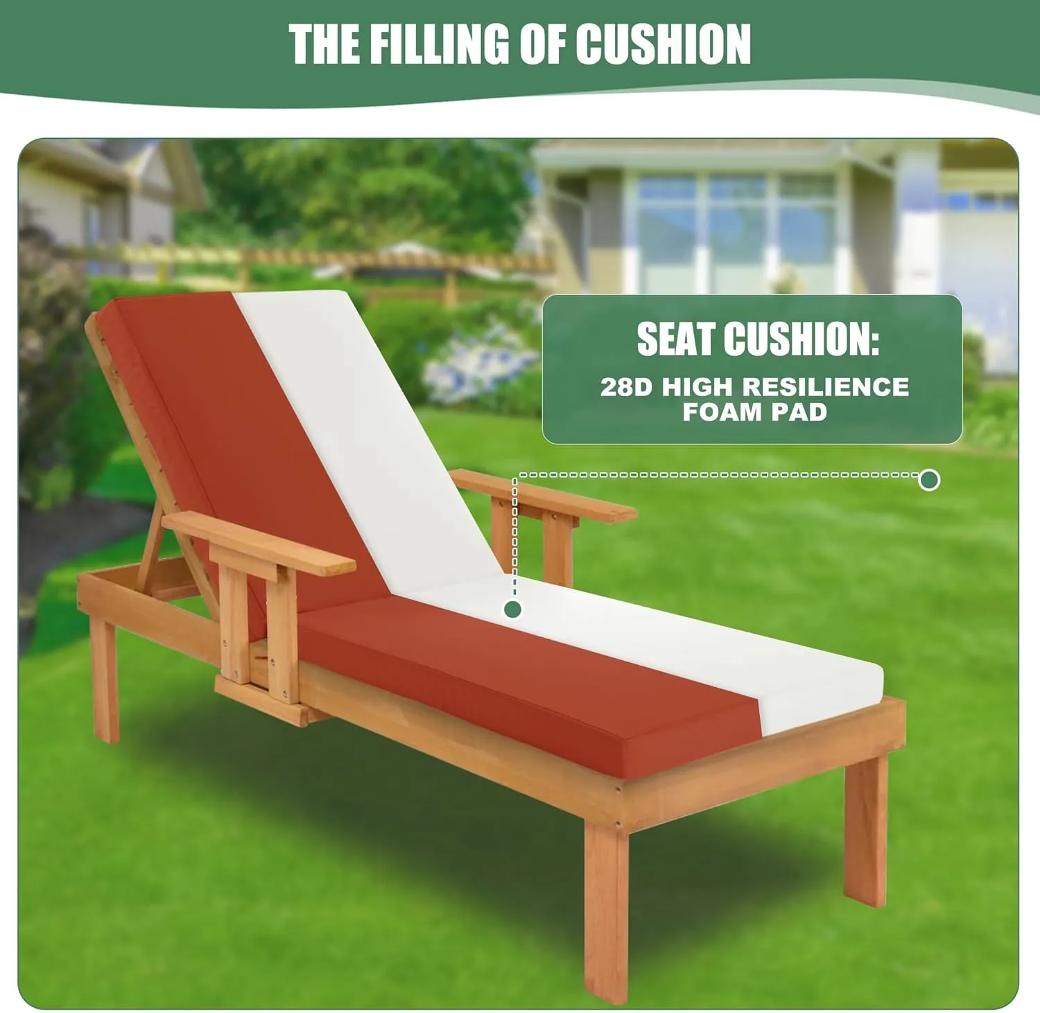 Chaise Lounge Cushions Outdoor Set of 2 - Waterproof and Fade Resistant Sun Lounger Replacement Cushions - Patio Lounger Pads with Removable Cover for Pool, Deck, 72 x 21 x 3 Inch, Rust