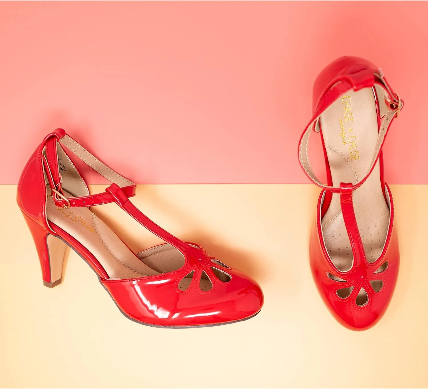 Chase & Chloe Women Mary Jane Oxford Pumps - Cute Low Kitten Heels - Retro Round Toe Shoe with Ankle Strap