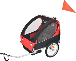 Children Bicycle Trailer, Kids' Jogger Stroller with 2 Inner Pockets 2 Side Windows and Quick Release Hitch, 5-Point Safety Harness System, Red and Black Load 30 Kg