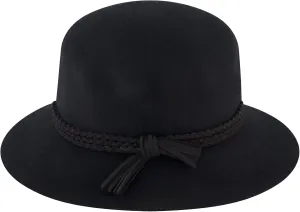 Christian Siriano New York Cloche Hat, Vintage Wool Felt Bowler Hat with Faux Suede Braid for Women, Black, One Size