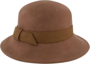 Christian Siriano New York Cloche Hat, Women's Vintage Wool Felt Bowler Hat with Fabric Knot Band, Brown, One Size