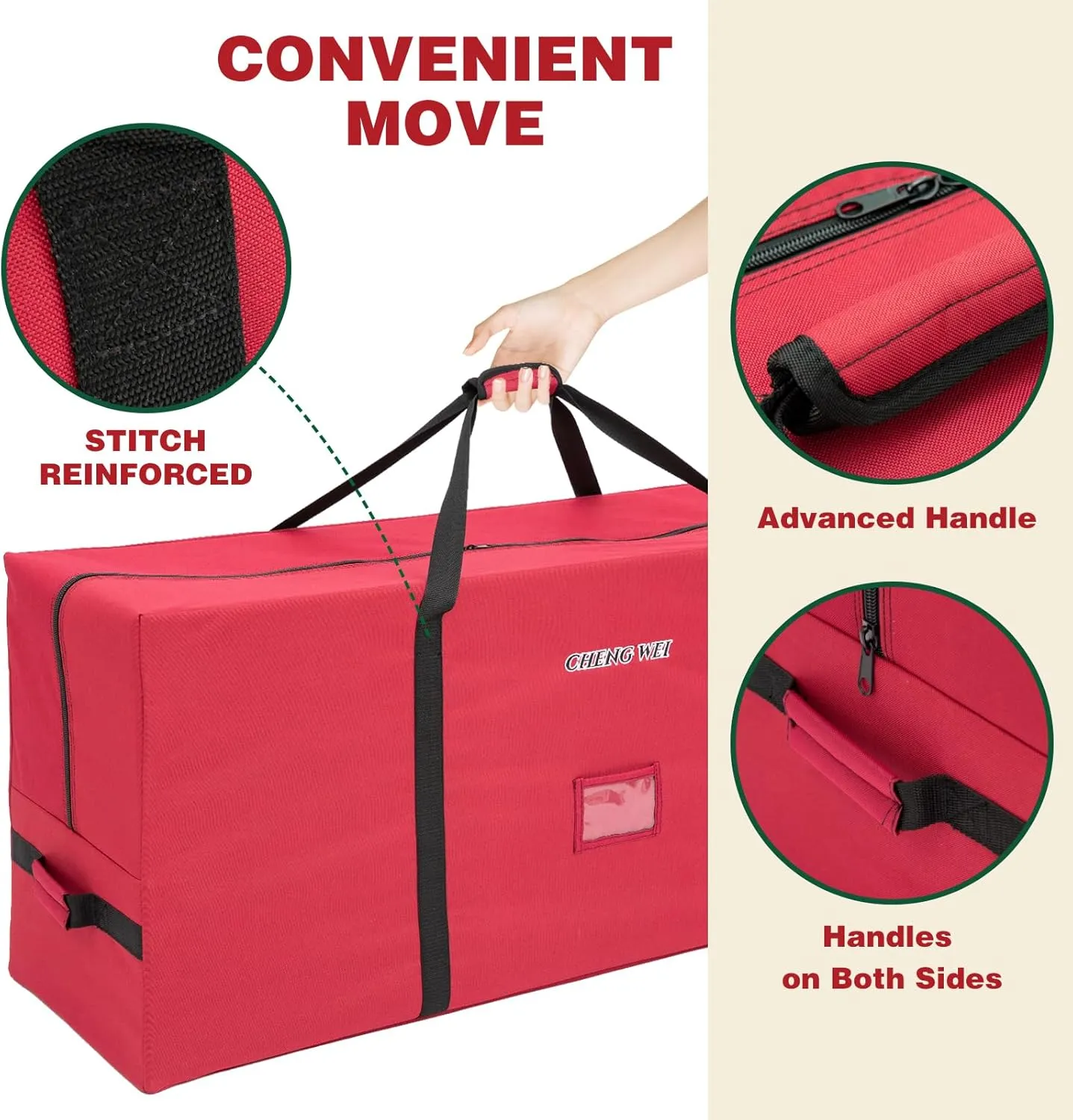 Christmas Tree Storage Bags with Adjustable Internal Buckles, 9 Foot 600D Extra Large Xmas Tree Storage Box with Durable Handles and Zipper