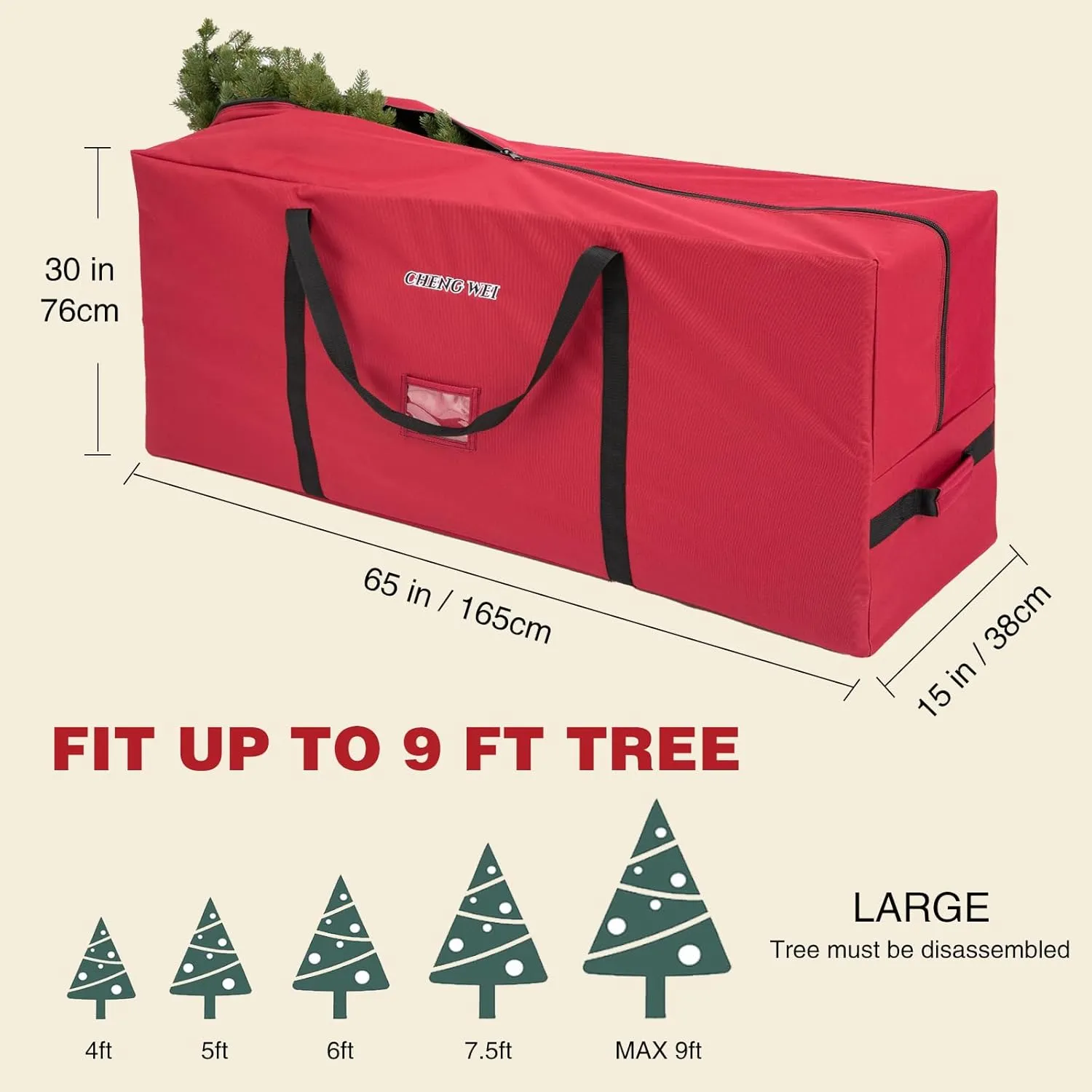 Christmas Tree Storage Bags with Adjustable Internal Buckles, 9 Foot 600D Extra Large Xmas Tree Storage Box with Durable Handles and Zipper