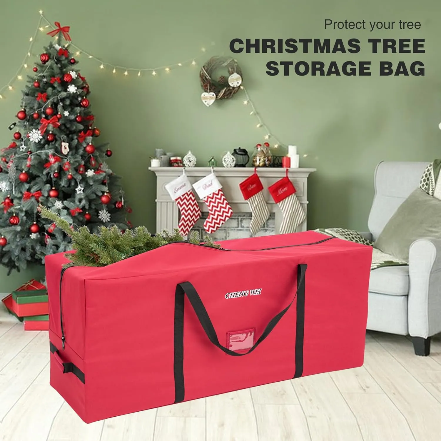 Christmas Tree Storage Bags with Adjustable Internal Buckles, 9 Foot 600D Extra Large Xmas Tree Storage Box with Durable Handles and Zipper