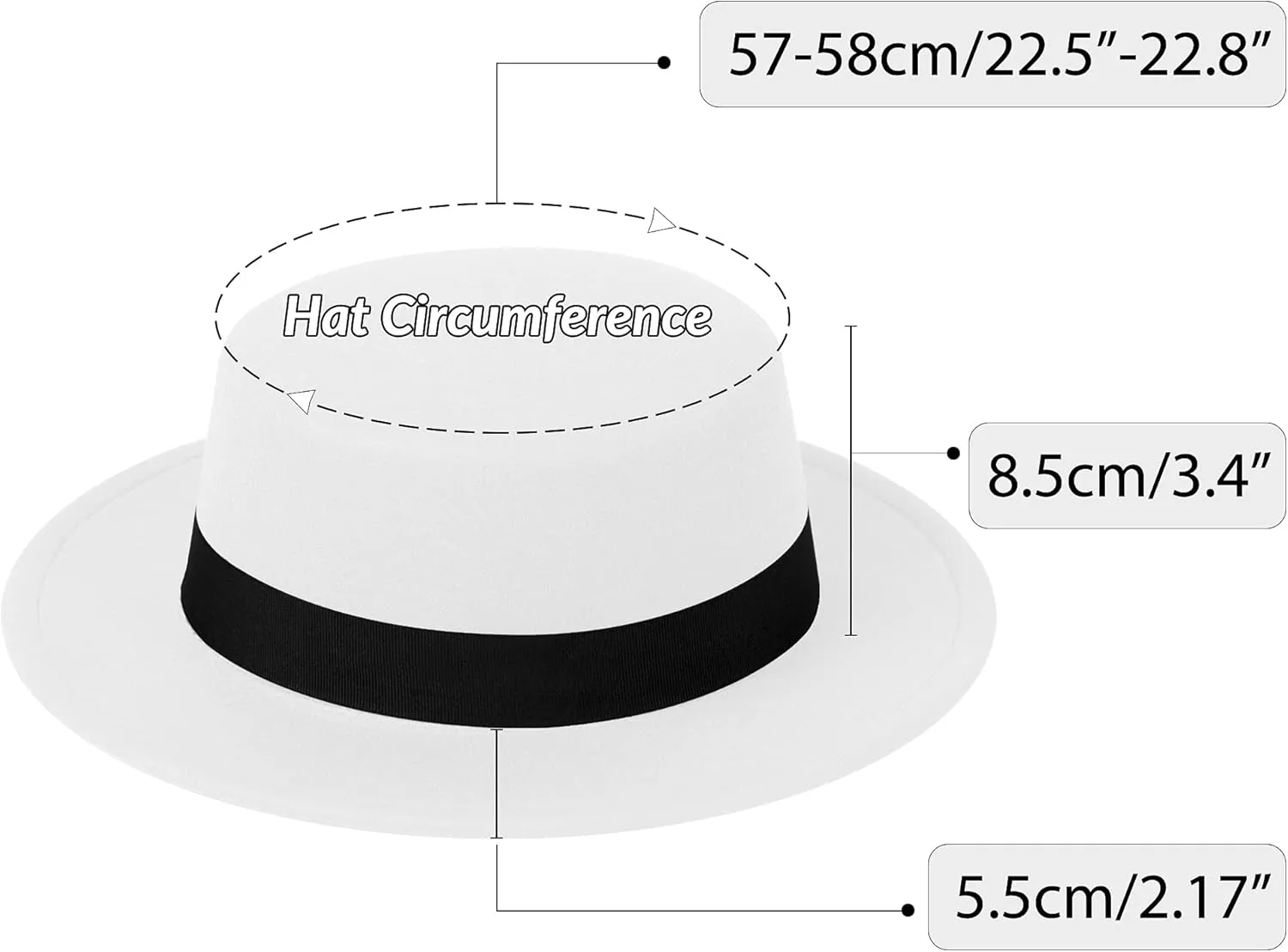 Classic Fedora Hat Flat Top Hat Felt Pork Pie Hat Wide Brim Church Derby Cap for Women and Men