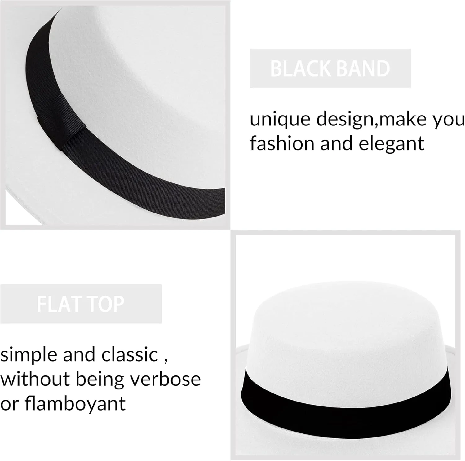 Classic Fedora Hat Flat Top Hat Felt Pork Pie Hat Wide Brim Church Derby Cap for Women and Men
