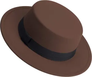 Classic Fedora Hat Flat Top Hat Felt Pork Pie Hat Wide Brim Church Derby Cap for Women and Men
