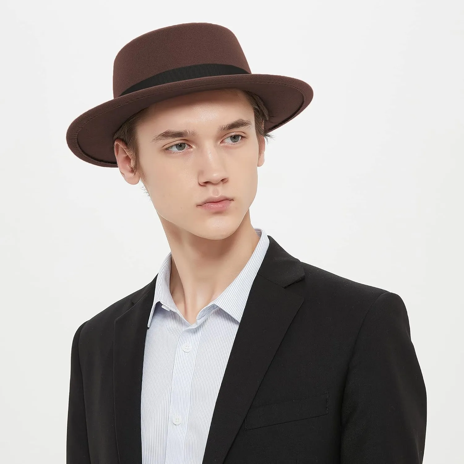 Classic Fedora Hat Flat Top Hat Felt Pork Pie Hat Wide Brim Church Derby Cap for Women and Men