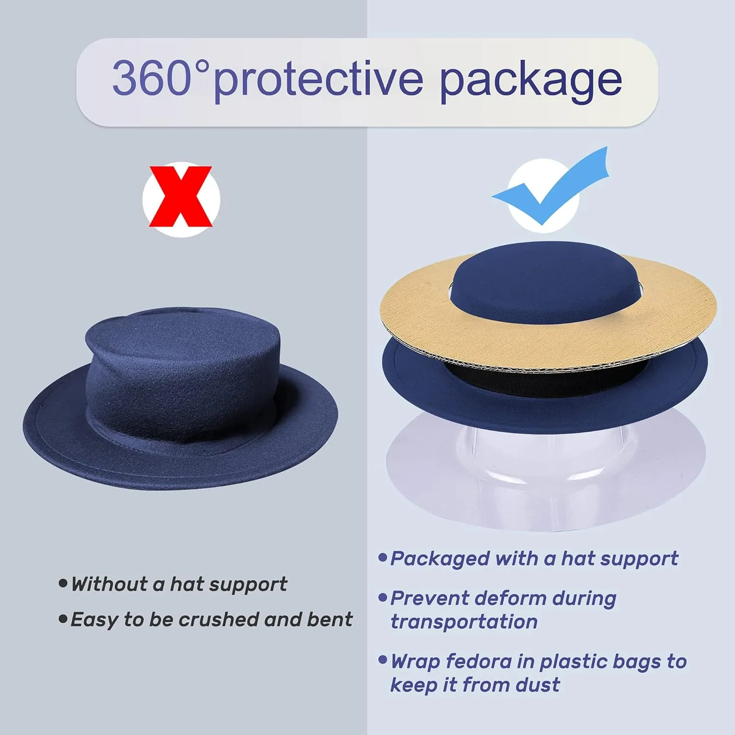 Classic Fedora Hat Flat Top Hat Felt Pork Pie Hat Wide Brim Church Derby Cap for Women and Men