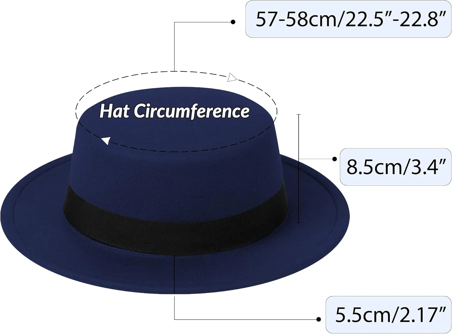 Classic Fedora Hat Flat Top Hat Felt Pork Pie Hat Wide Brim Church Derby Cap for Women and Men