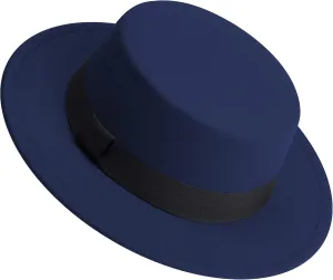 Classic Fedora Hat Flat Top Hat Felt Pork Pie Hat Wide Brim Church Derby Cap for Women and Men
