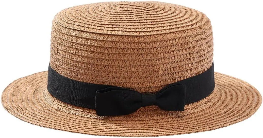 Classic Straw Boater Hat, Skimmer Hat, Flat top Boater hat, Casual Party Church Hat for Men Women