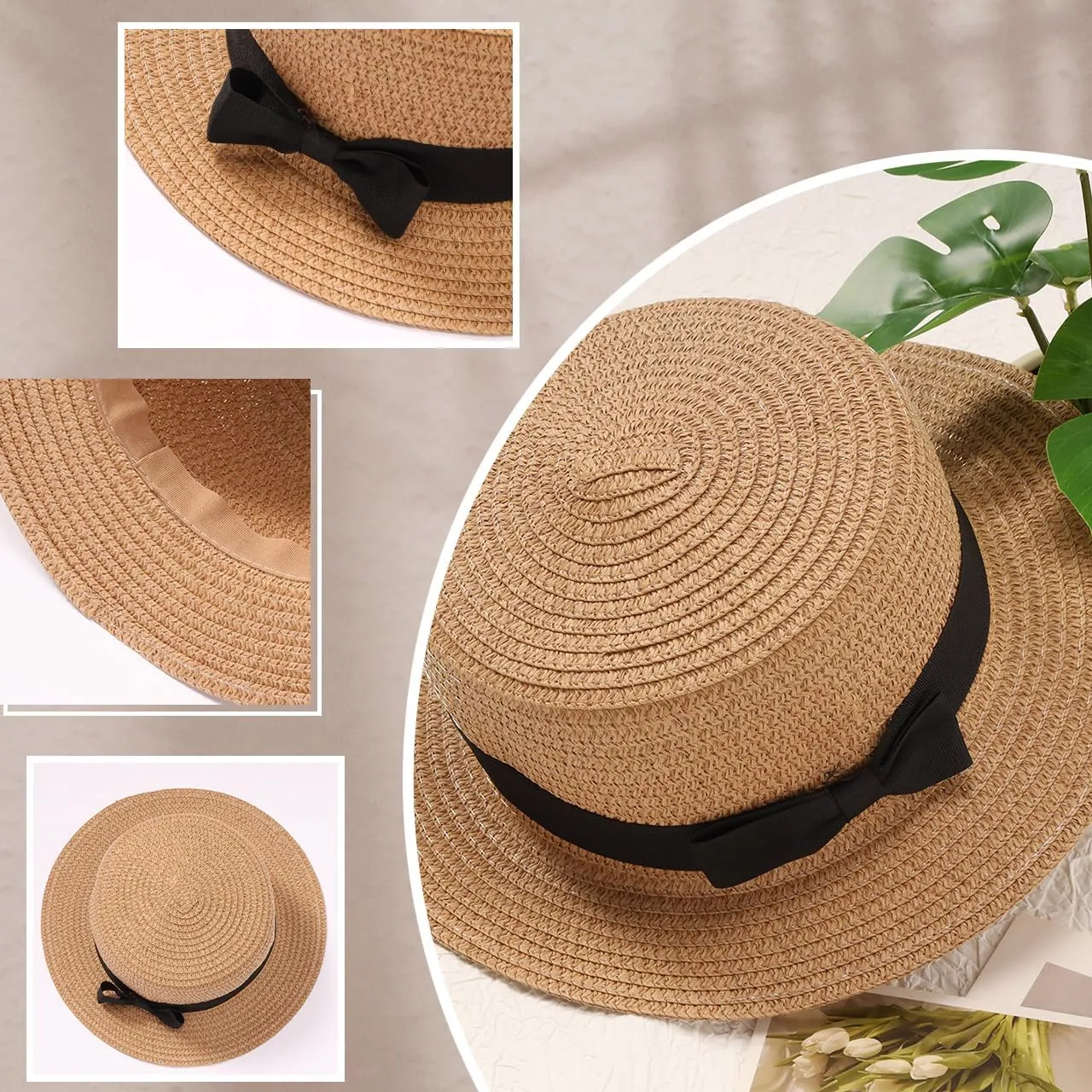 Classic Straw Boater Hat, Skimmer Hat, Flat top Boater hat, Casual Party Church Hat for Men Women