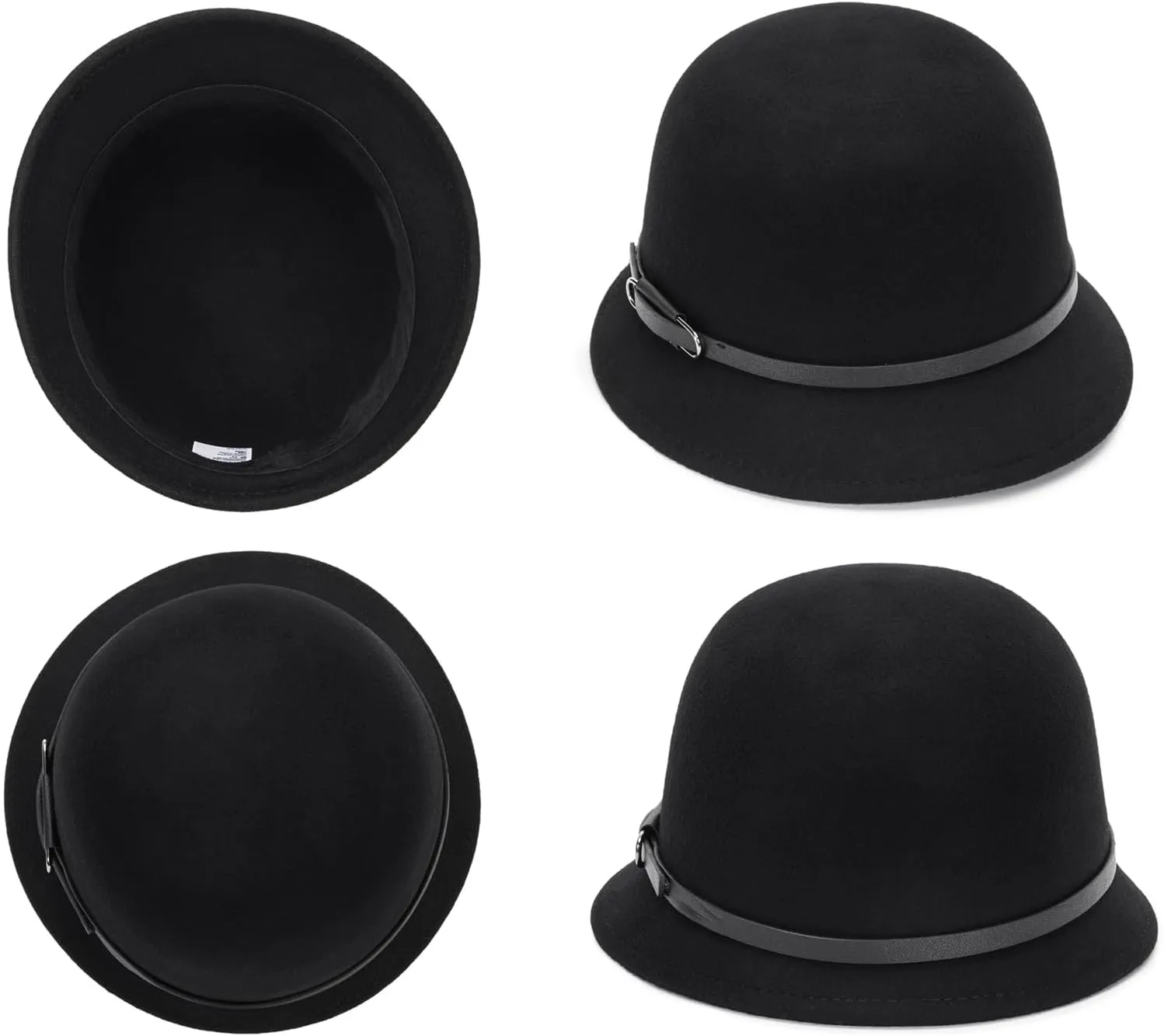Cloche Wool Hats for Women Short Brim Vintage 1920s Style Black Bucket Derby Hat