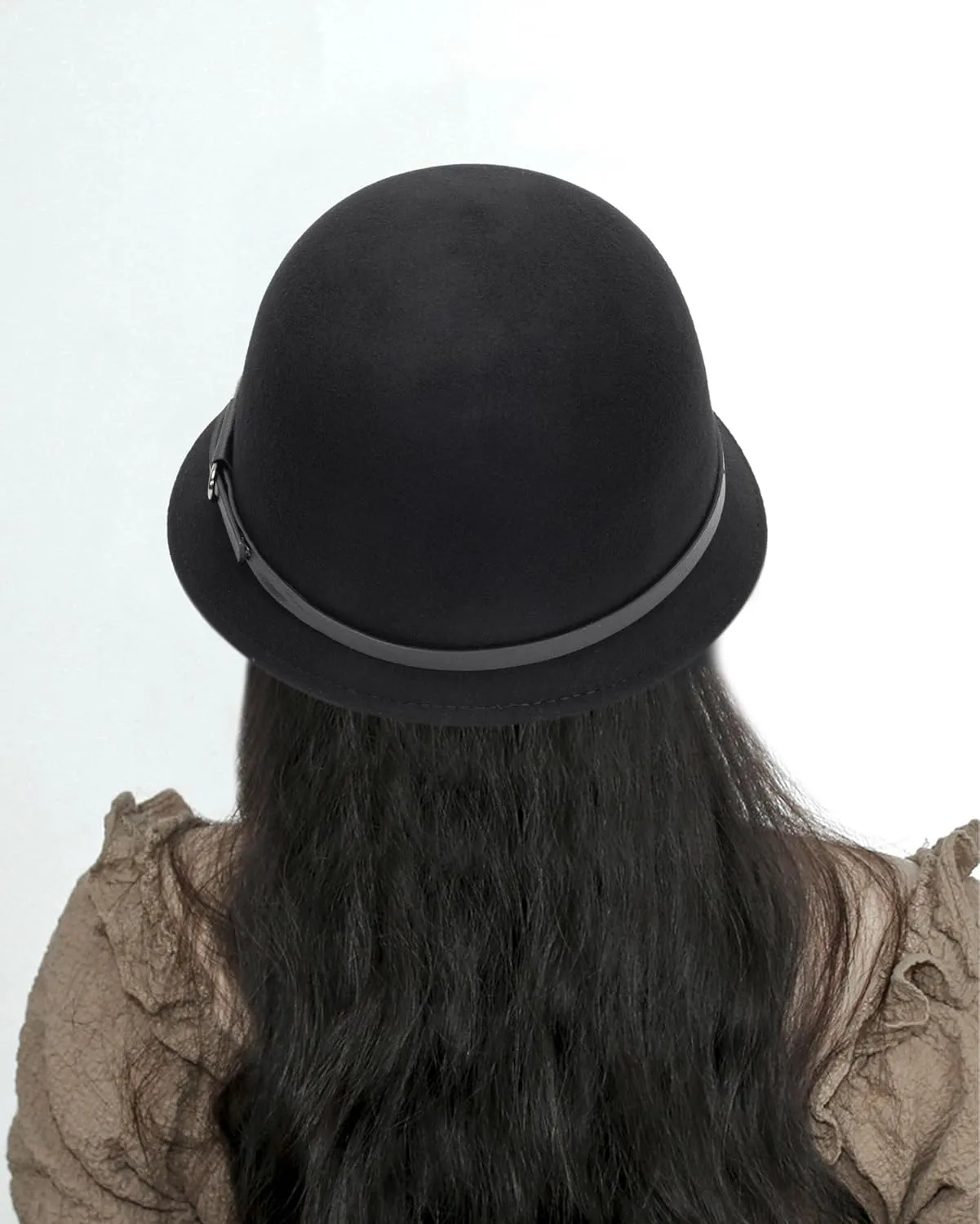 Cloche Wool Hats for Women Short Brim Vintage 1920s Style Black Bucket Derby Hat
