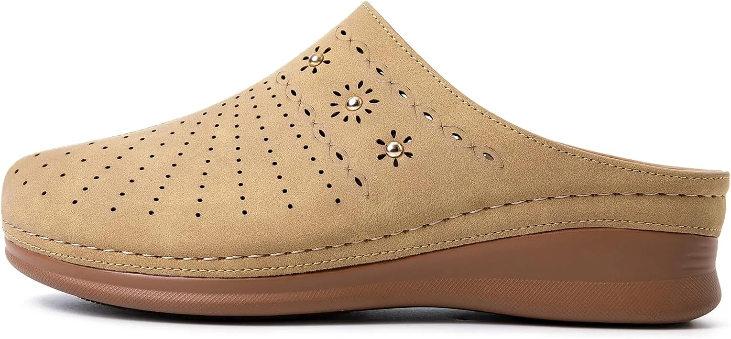 Closed Toe Clogs for Women Slip-On Mules: Comfortable Women's Mule & Clog with Carved Floral Design