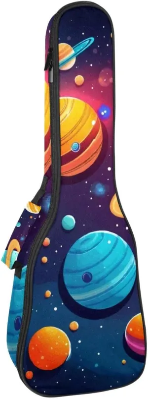 Colorful Planets Solar System Space with Stars Pattern Ukulele Case, Padded Bag for 23 Inch Concert Ukulele, Waterproof & Durable